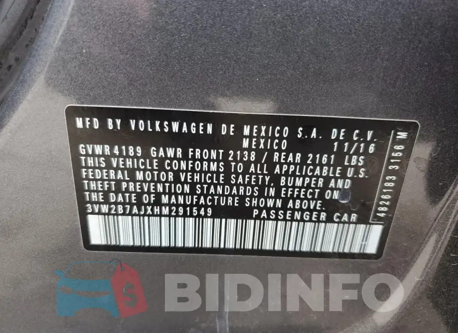 3VW2B7AJXHM291549 Photo# 12