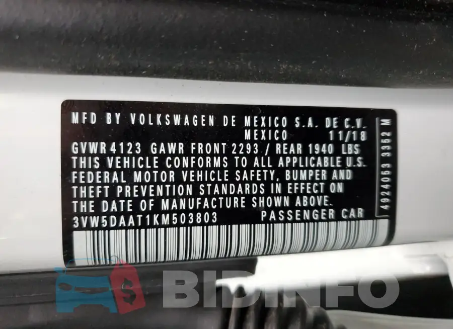 3VW5DAAT1KM503803 Photo# 12
