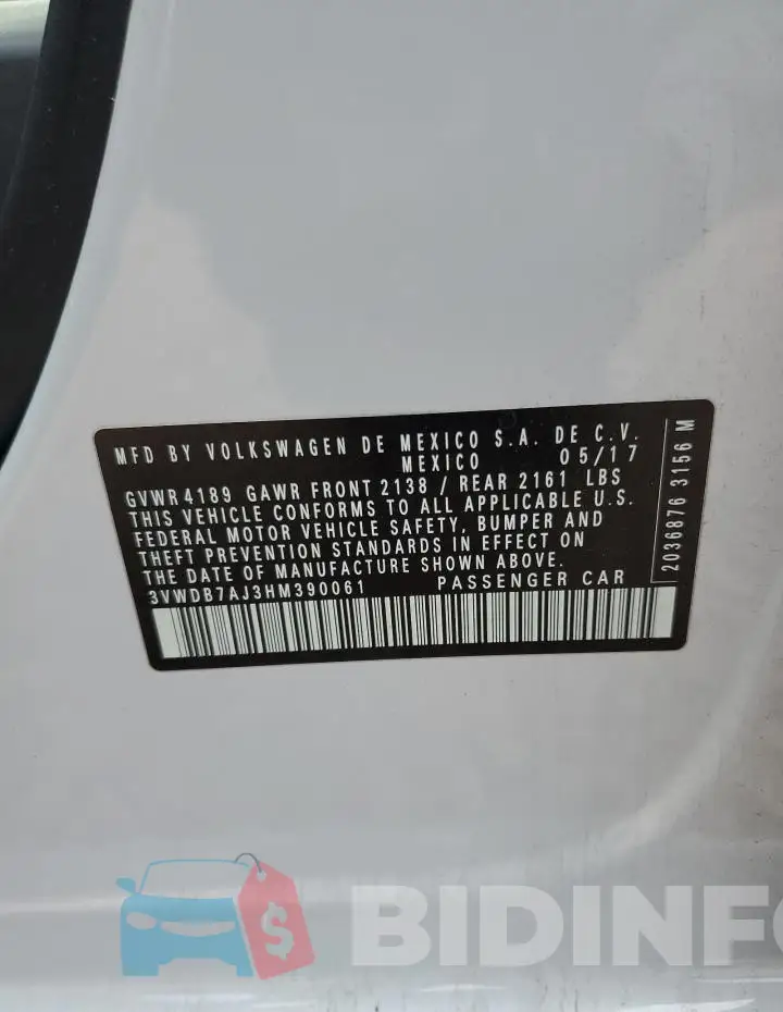 3VWDB7AJ3HM390061 Photo# 12