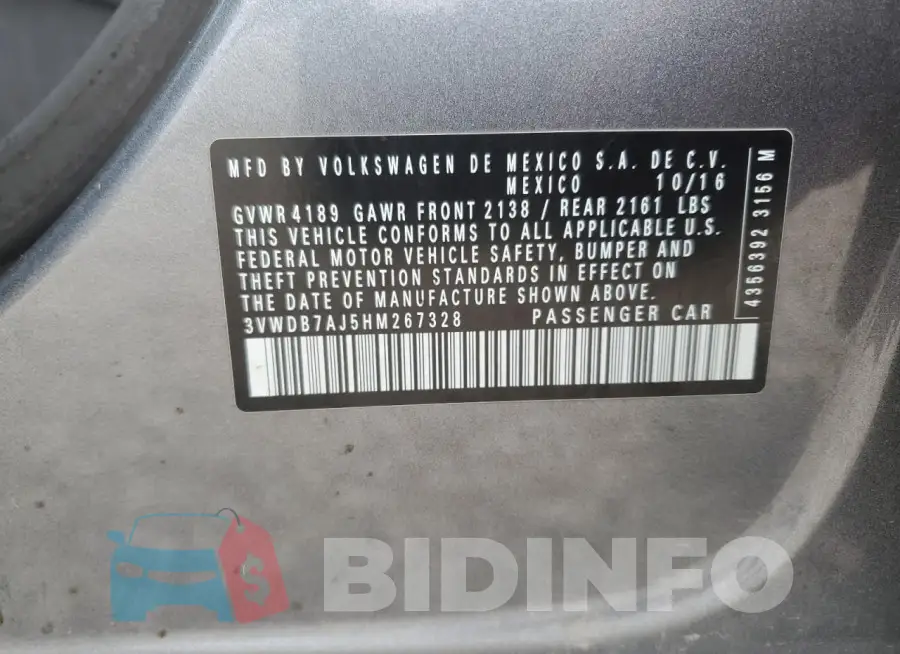3VWDB7AJ5HM267328 Photo# 12