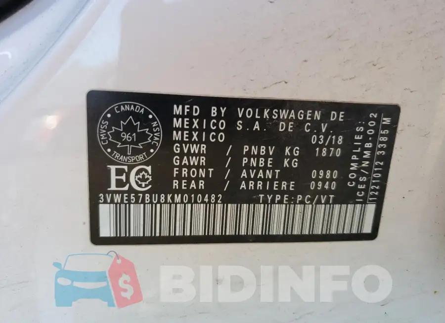3VWE57BU8KM010482 Photo# 12