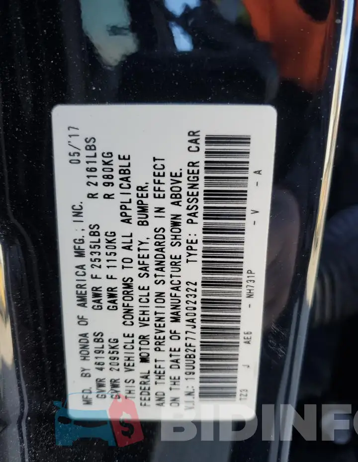 19UUB2F77JA002322 Photo# 12