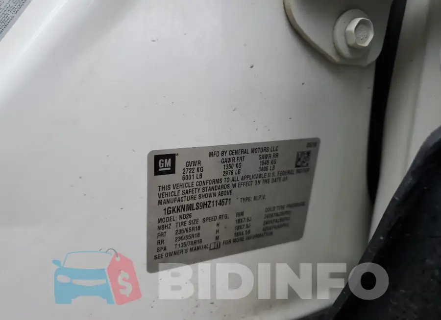 1GKKNMLS9HZ114671 Photo# 13