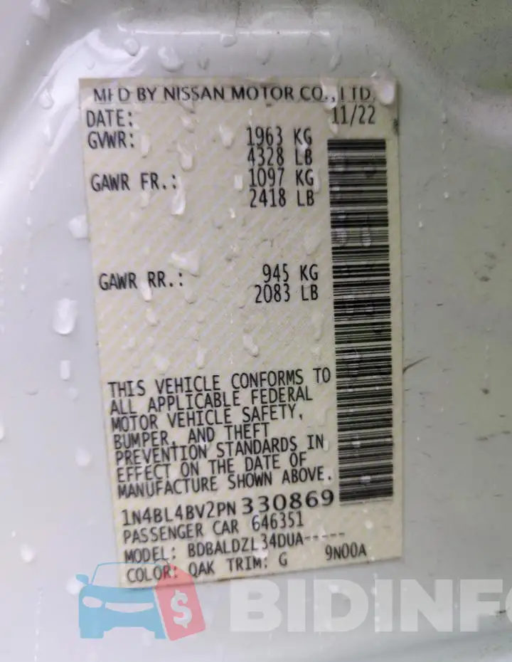 1N4BL4BV2PN330869 Photo# 13