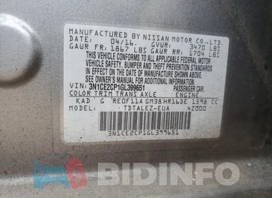 3N1CE2CP1GL399651 Photo# 12