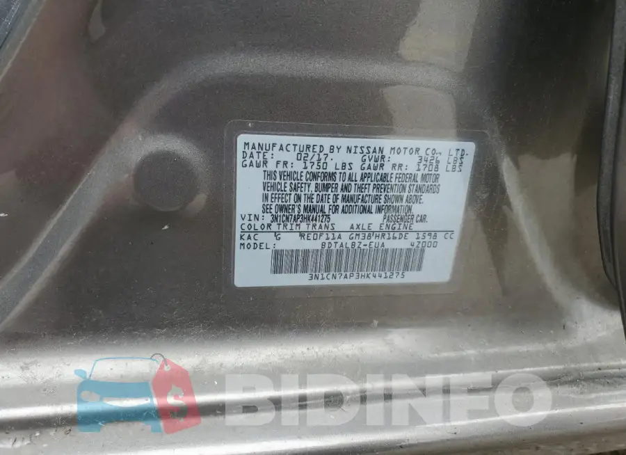 3N1CN7AP3HK441275 Photo# 12