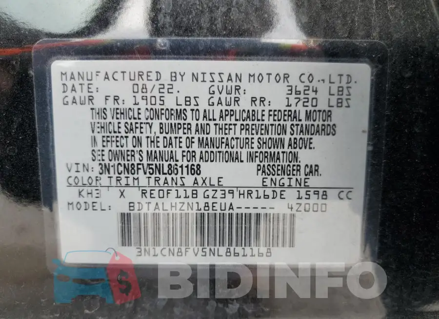 3N1CN8FV5NL861168 Photo# 13