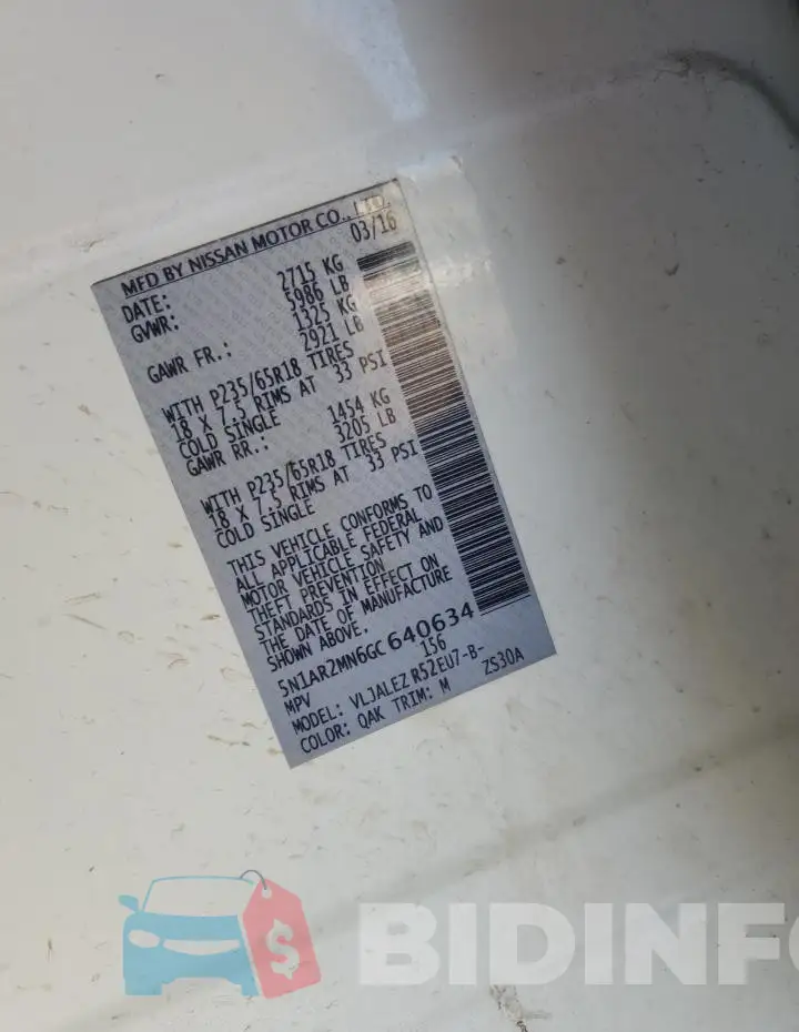 5N1AR2MN6GC640634 Photo# 13