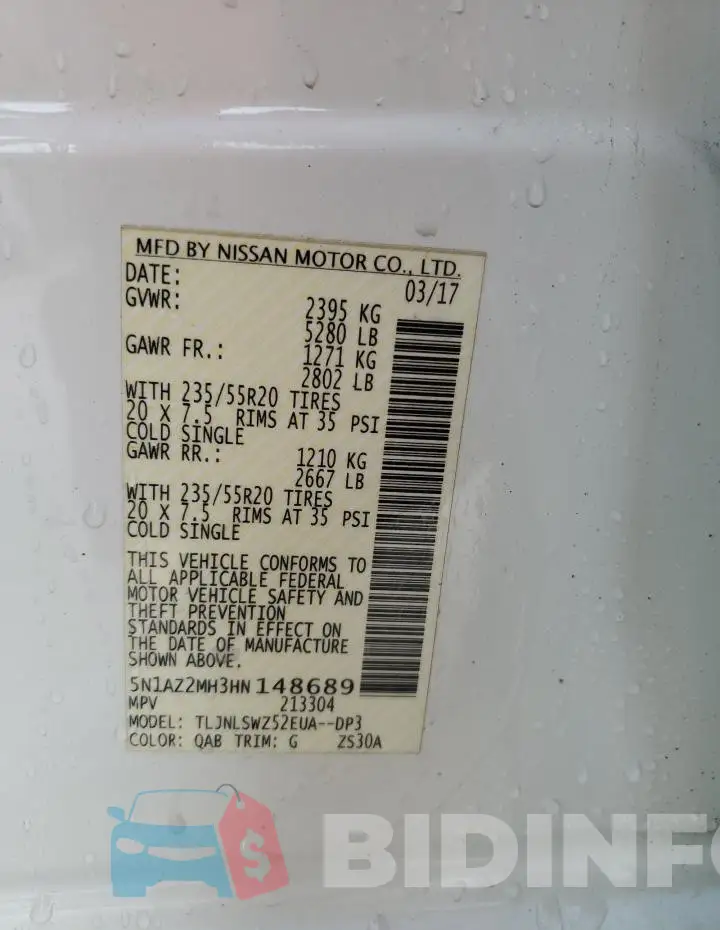5N1AZ2MH3HN148689 Photo# 13