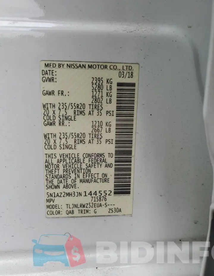 5N1AZ2MH3JN144552 Photo# 13