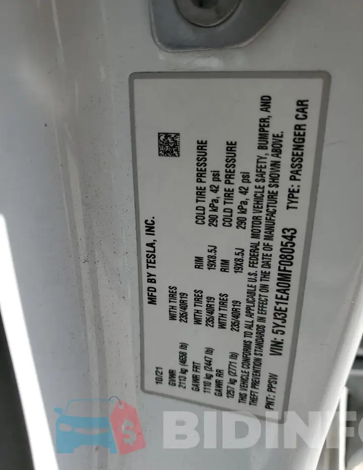 5YJ3E1EA0MF080543 Photo# 13