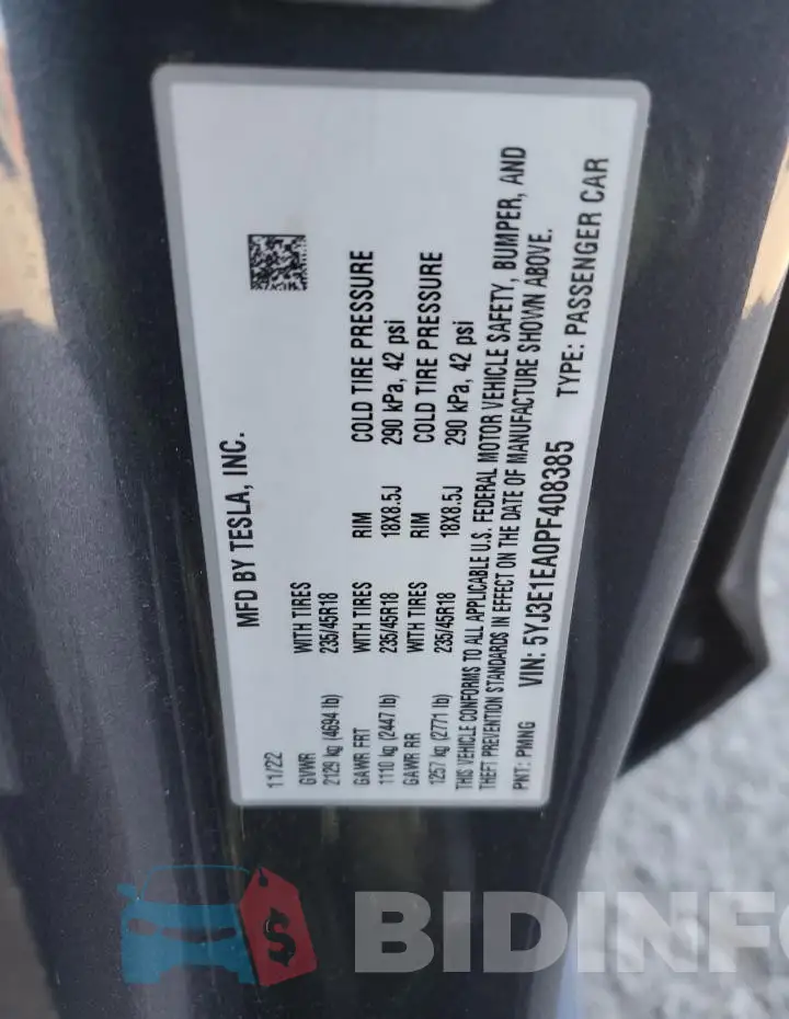 5YJ3E1EA0PF408385 Photo# 12