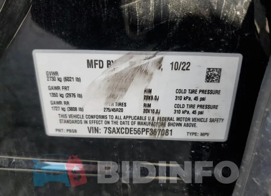 7SAXCDE56PF367081 Photo# 12