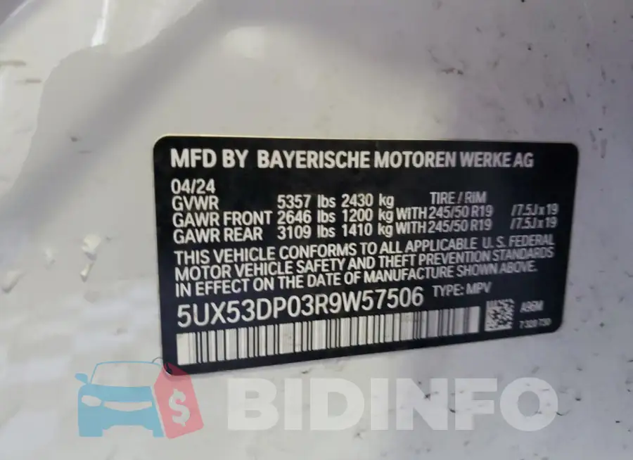 5UX53DP03R9W57506 Photo# 14