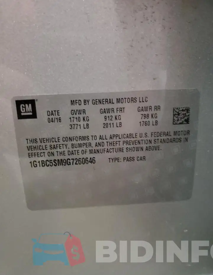 1G1BC5SM9G7260646 Photo# 12