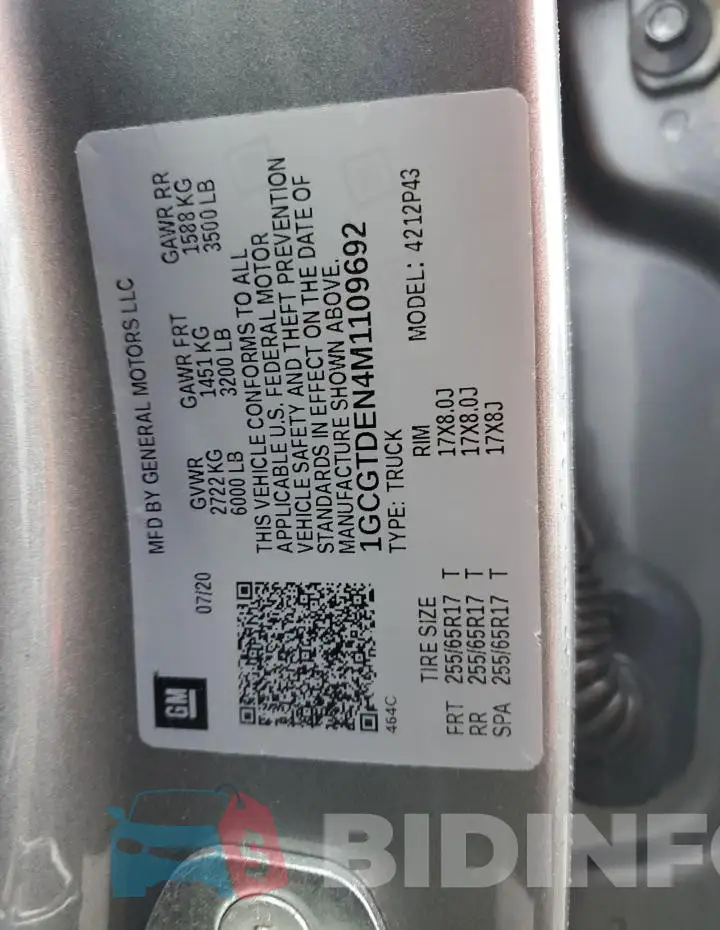 1GCGTDEN4M1109692 Photo# 12