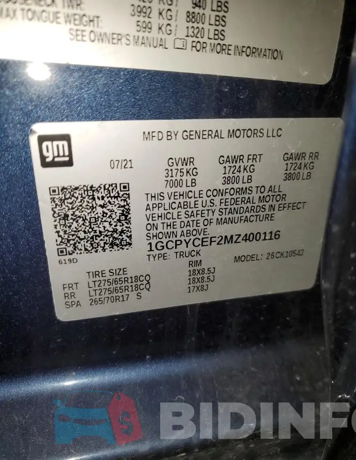 1GCPYCEF2MZ400116 Photo# 12