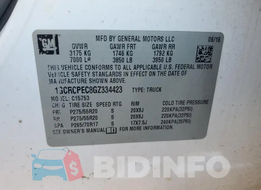 1GCRCPEC8GZ334423 Photo# 13