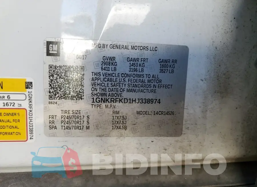 1GNKRFKD1HJ338974 Photo# 13