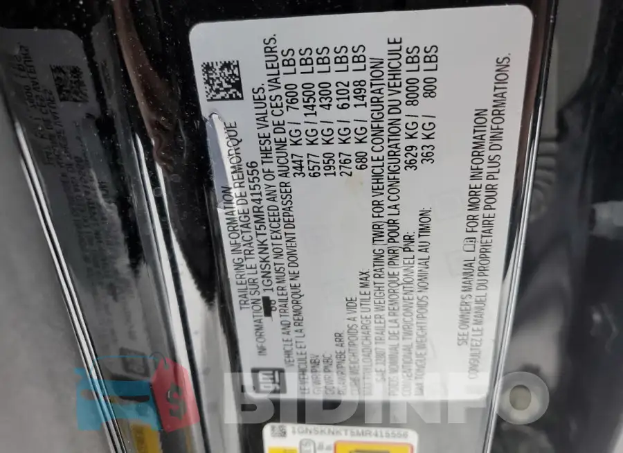 1GNSKNKT5MR415556 Photo# 14