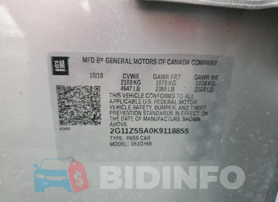 2G11Z5SA0K9118855 Photo# 13