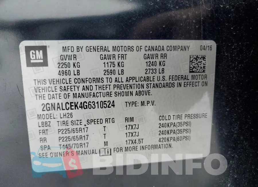 2GNALCEK4G6310524 Photo# 13