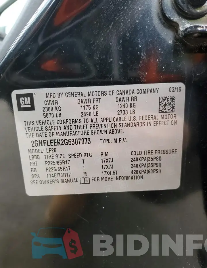 2GNFLEEK2G6307073 Photo# 13