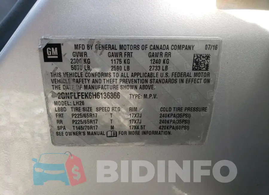 2GNFLFEK6H6136366 Photo# 13