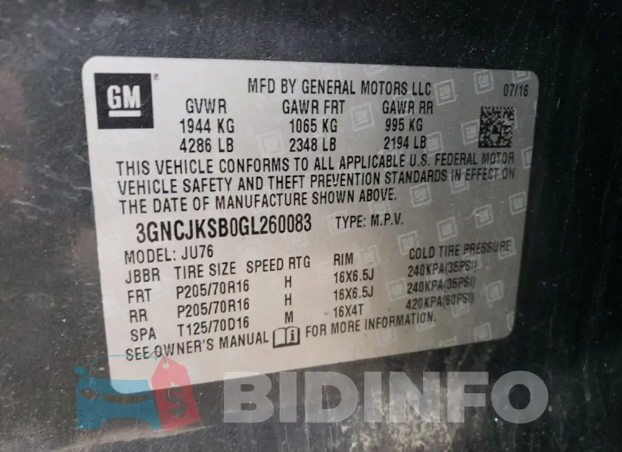 3GNCJKSB0GL260083 Photo# 13