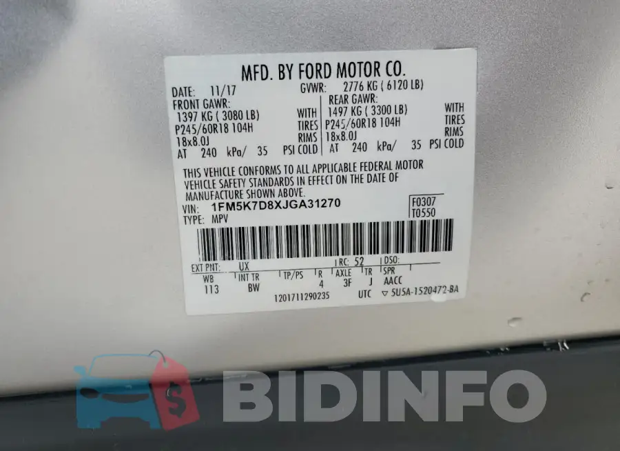 1FM5K7D8XJGA31270 Photo# 13