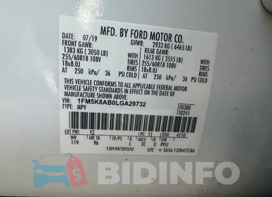1FM5K8AB0LGA29732 Photo# 10
