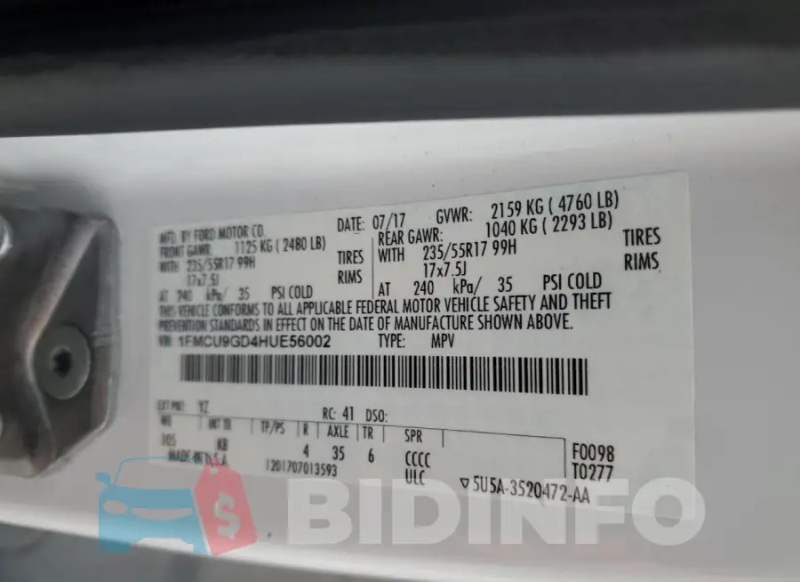 1FMCU9GD4HUE56002 Photo# 13