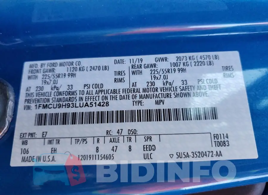 1FMCU9H93LUA51428 Photo# 12