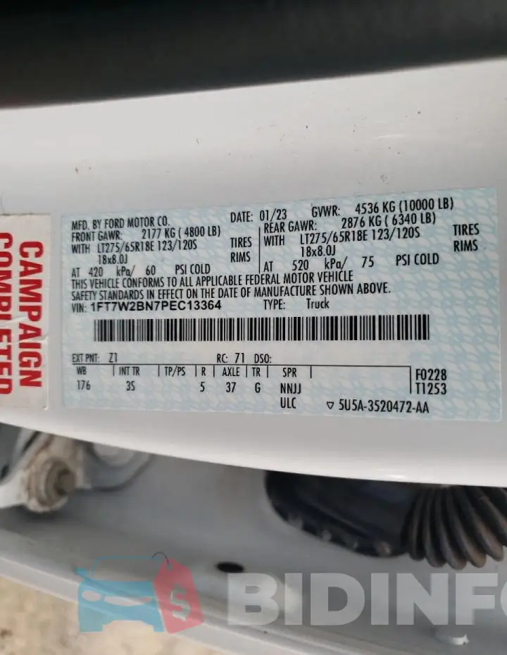 1FT7W2BN7PEC13364 Photo# 12