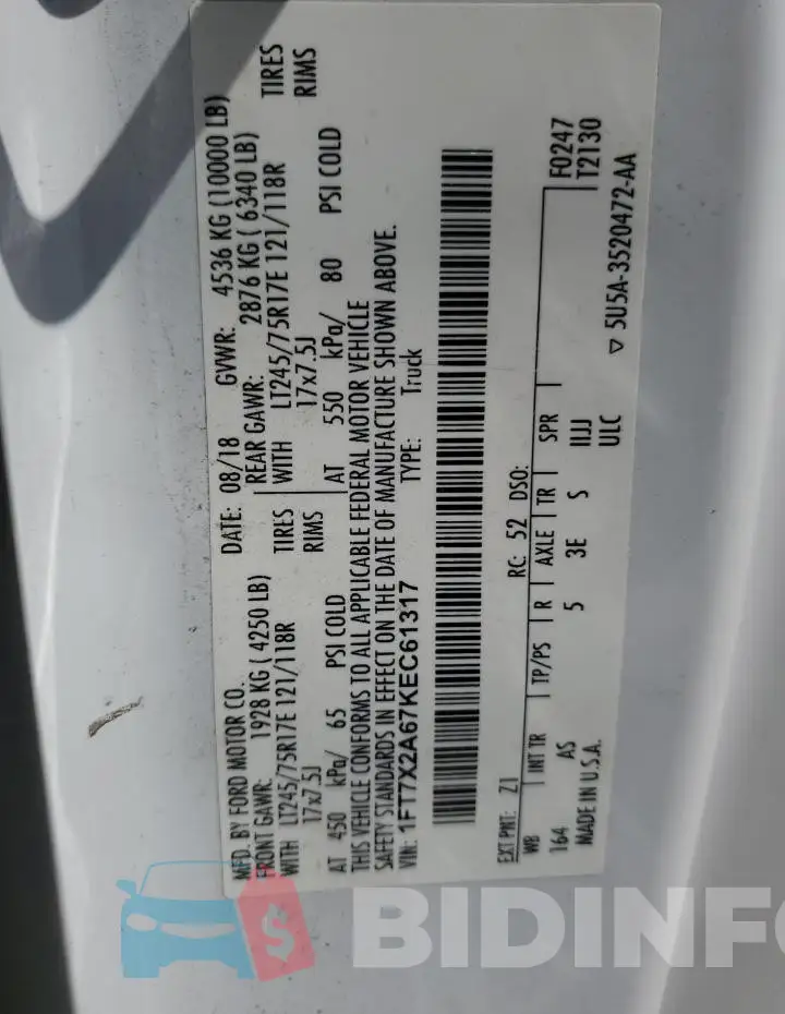 1FT7X2A67KEC61317 Photo# 12
