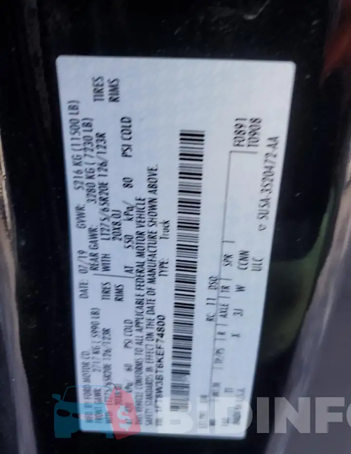 1FT8W3BT6KEF74800 Photo# 12