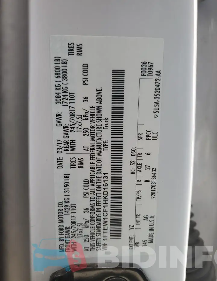 1FTEW1CF1HKD16131 Photo# 12