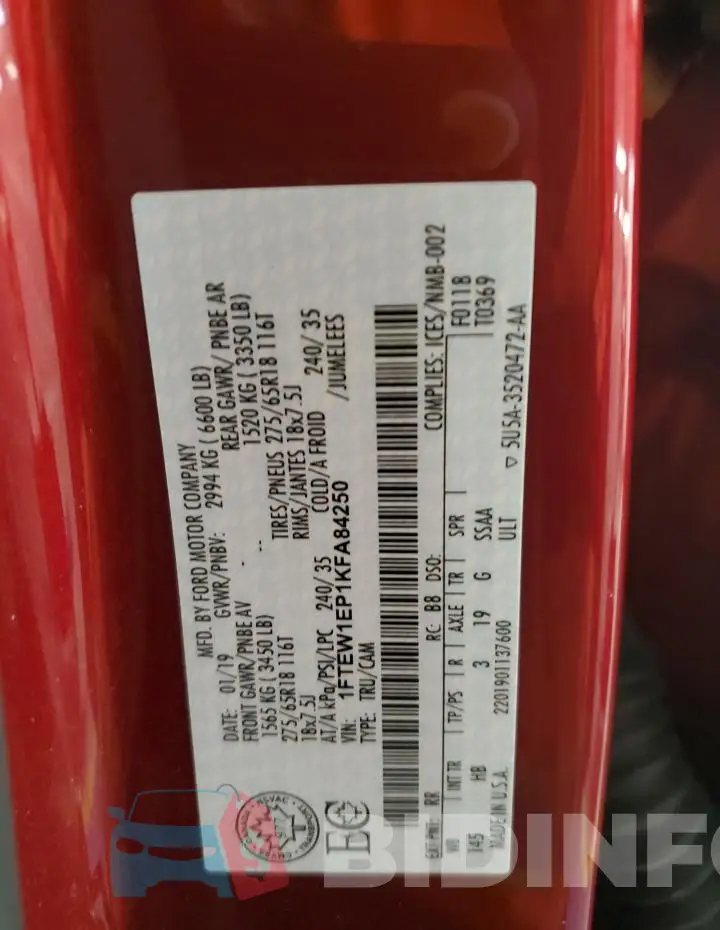 1FTEW1EP1KFA84250 Photo# 12