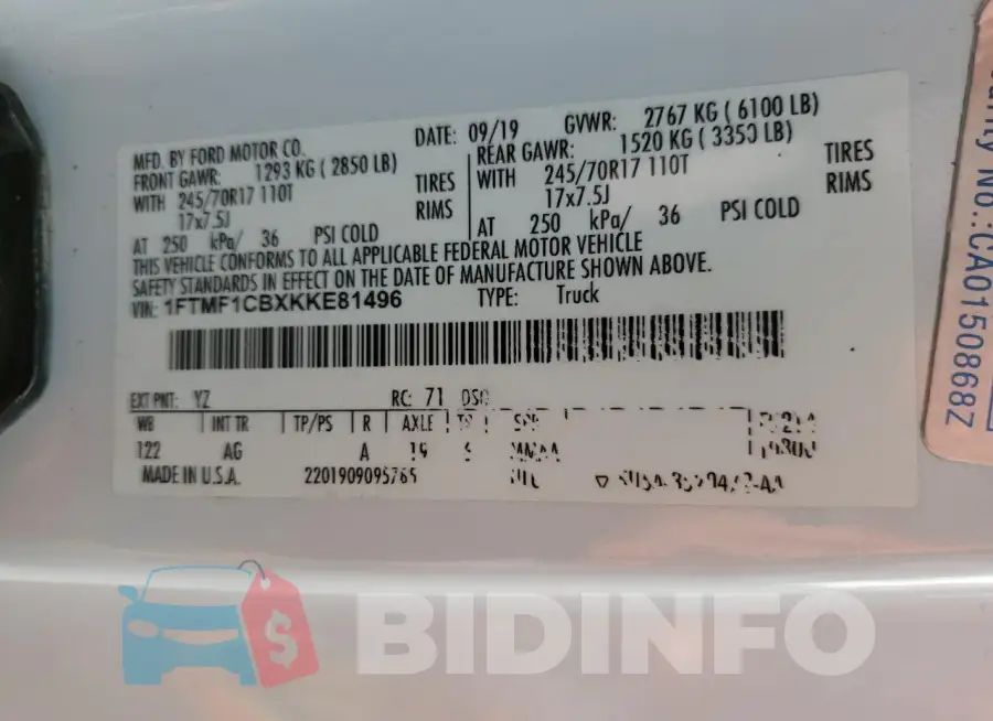 1FTMF1CBXKKE81496 Photo# 12