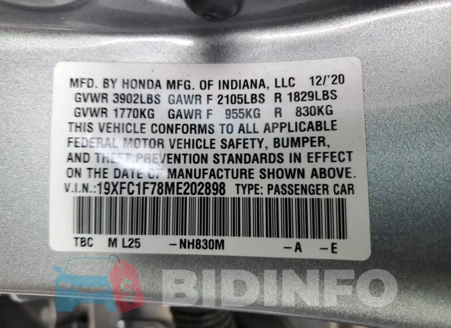 19XFC1F78ME202898 Photo# 12