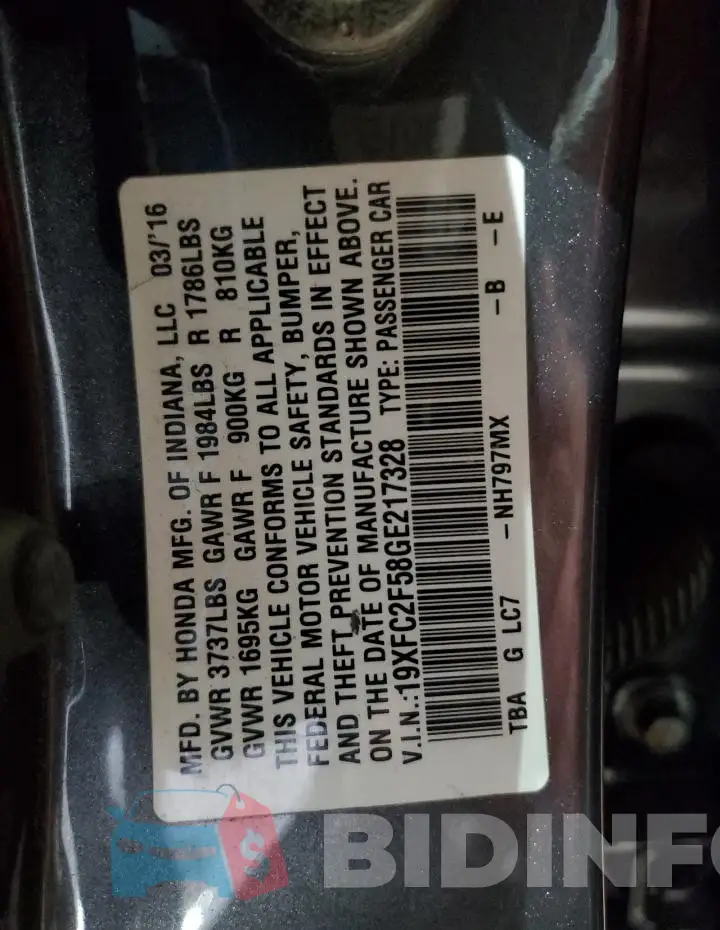 19XFC2F58GE217328 Photo# 12