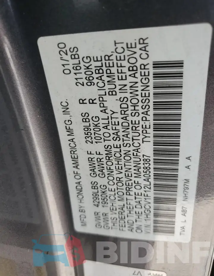 1HGCV1F12LA058387 Photo# 12
