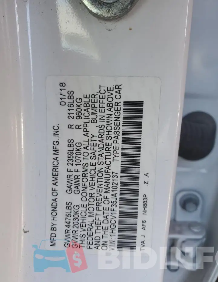 1HGCV1F35JA102137 Photo# 12