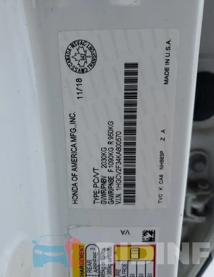 1HGCV2F34KA800570 Photo# 12