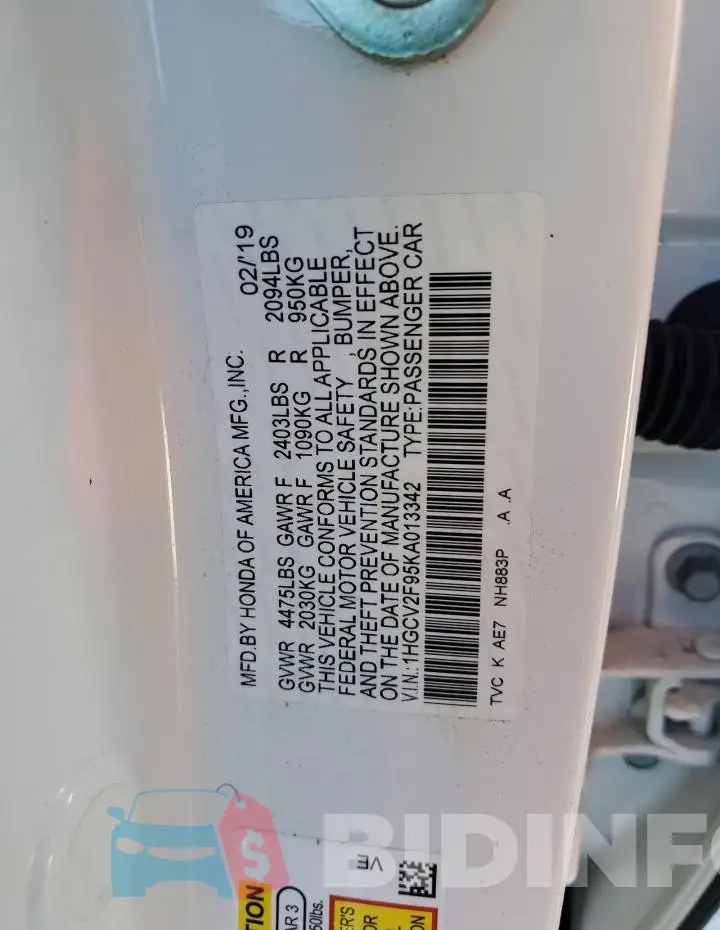 1HGCV2F95KA013342 Photo# 13