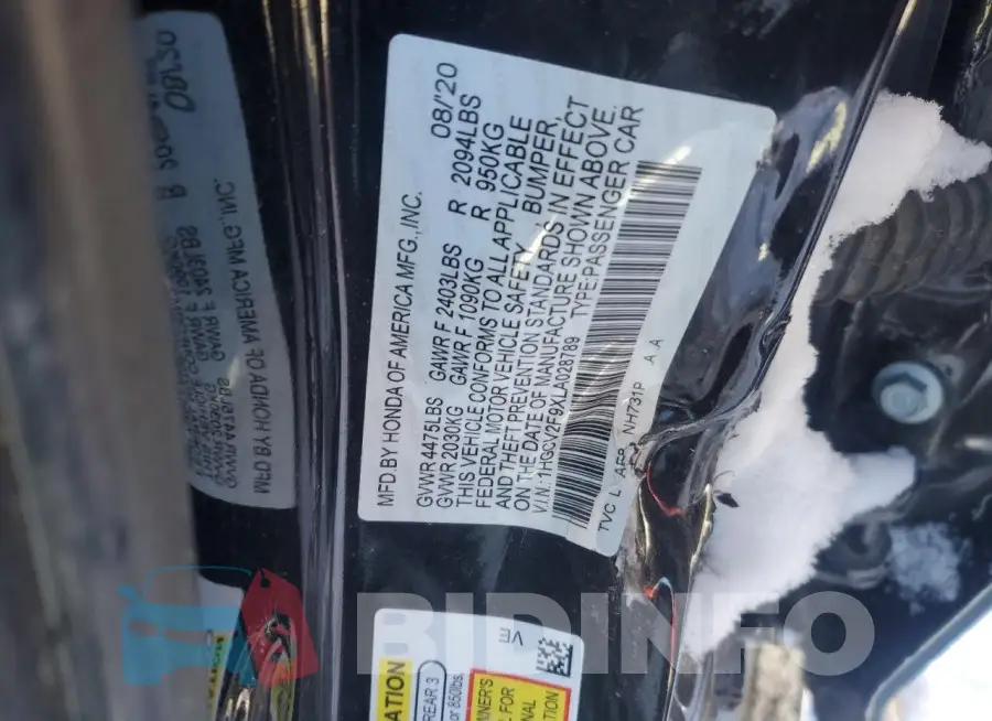 1HGCV2F9XLA028789 Photo# 12