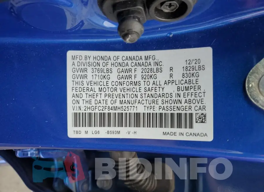 2HGFC2F84MH525771 Photo# 12