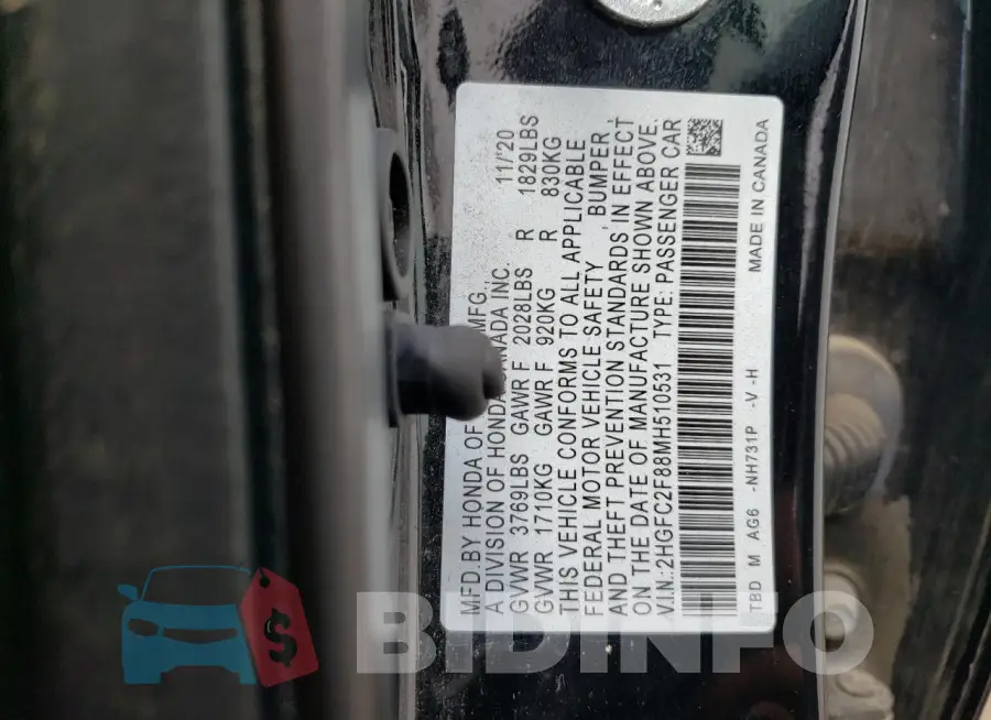 2HGFC2F88MH510531 Photo# 12