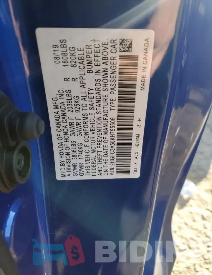 2HGFC3A56KH755506 Photo# 13