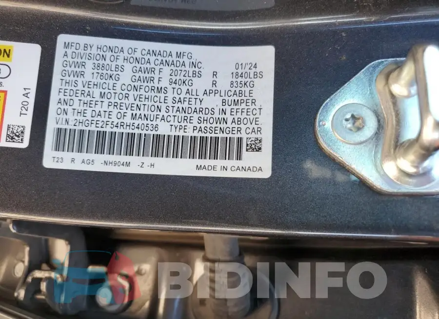 2HGFE2F54RH540536 Photo# 12